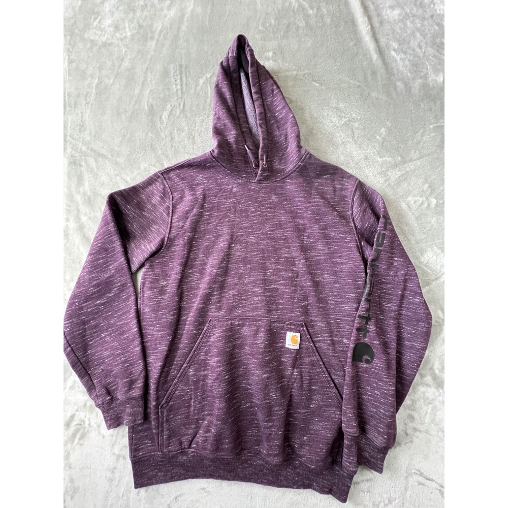 Carhartt Hoodie Mens Medium Purple Loose Fit Graphic Sleeve Pullover Sweatshirt